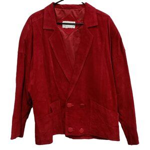 Vintage 80s La Vogue Suede Jacket Womens Large Red Double Breasted Oversized